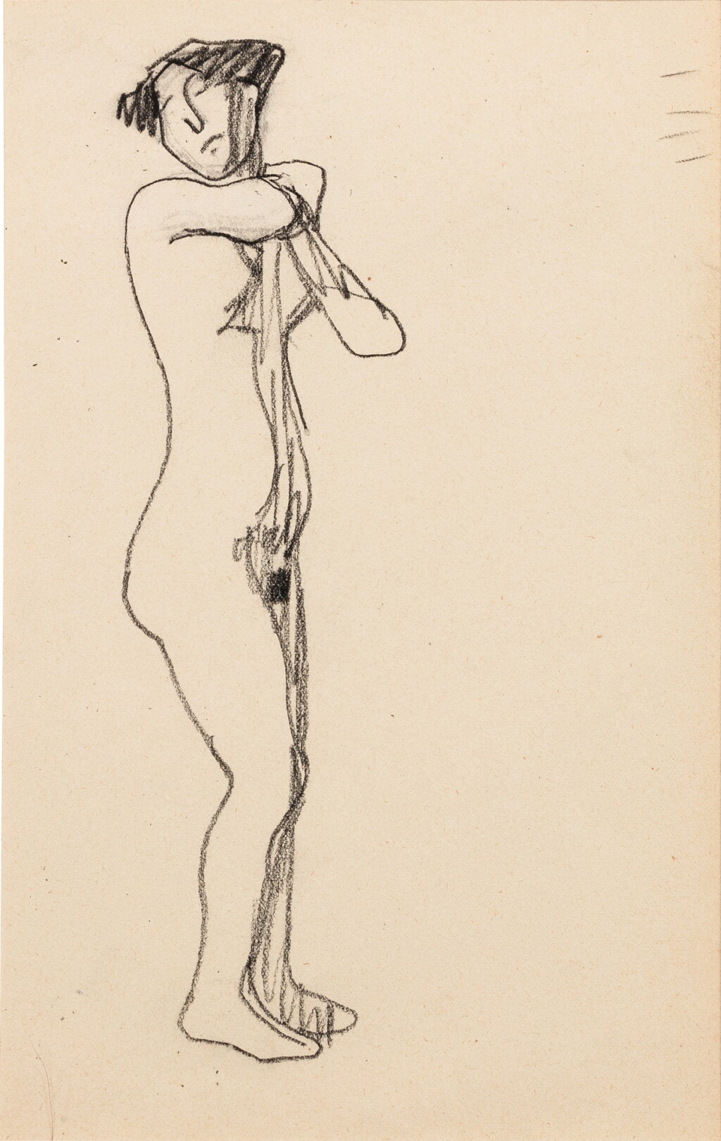 View full screen - View 1 of Lot 240. Femme nue debout de trois quarts vers la droite, mains réunies au niveau de l'épaule gauche.