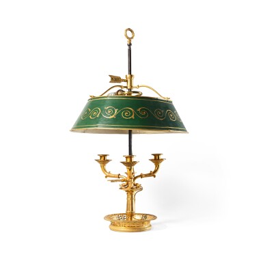 View full screen - View 1 of Lot 19. A Louis-Philippe gilt-bronze three-light bouillotte lamp, from the Château de Neuilly, circa 1840.