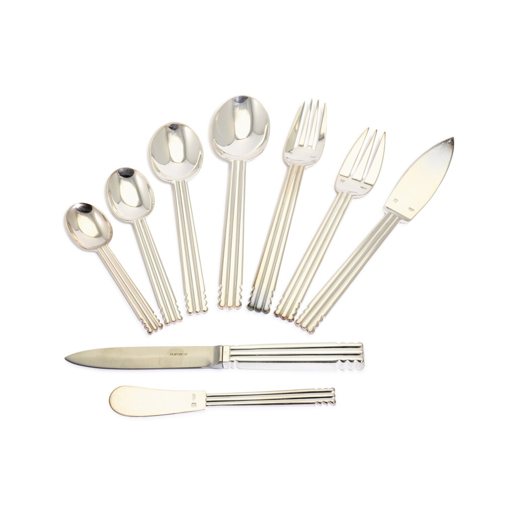 View full screen - View 1 of Lot 59. A Puiforcat Nantes pattern silver-plated cutlery set for six, Paris, modern.