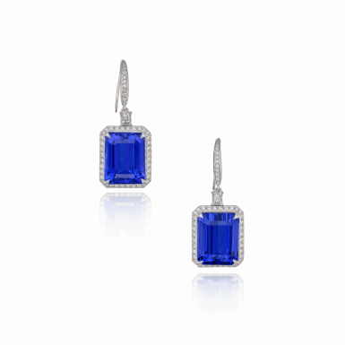 View full screen - View 1 of Lot 105. Pair of Tanzanite and Diamond Earrings.