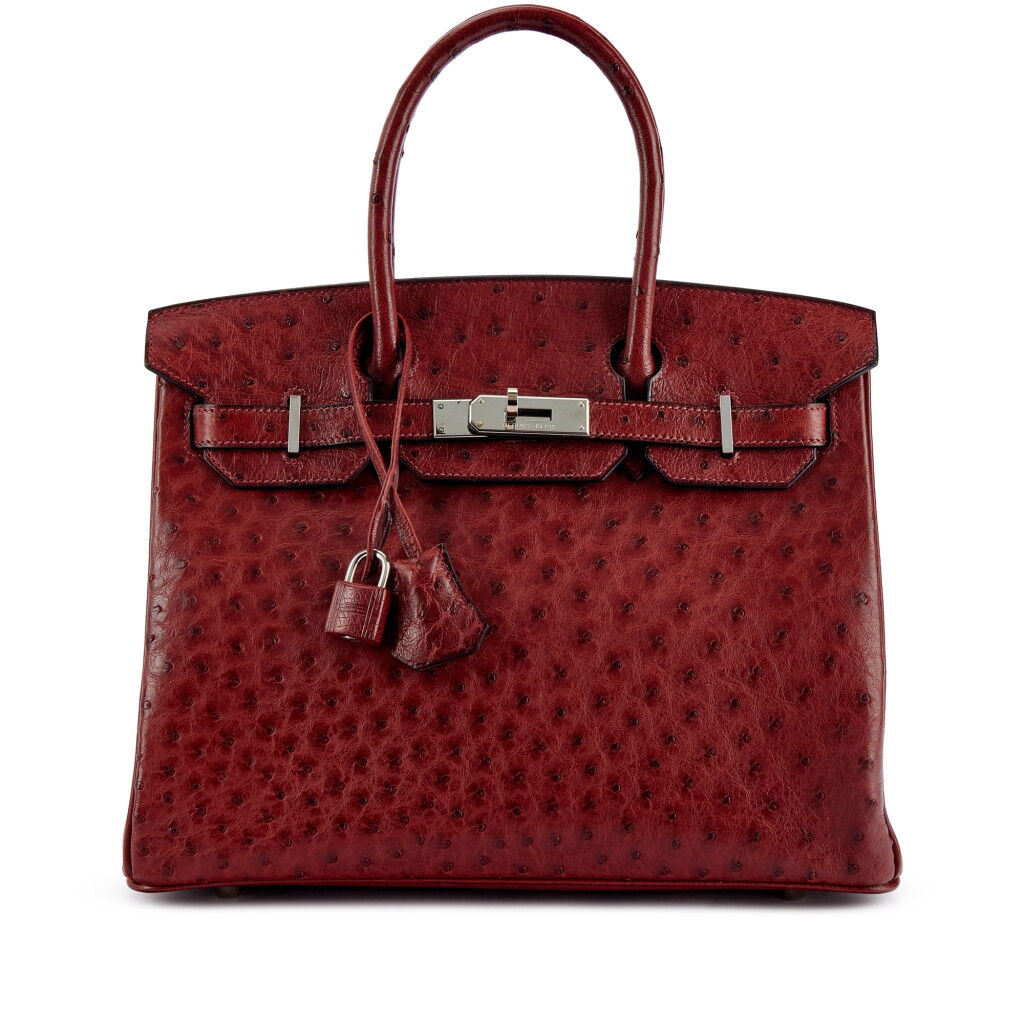 View full screen - View 1 of Lot 9792. Important Private Collection: Rouge H Ostrich Birkin 30 Palladium Hardware, 2002.