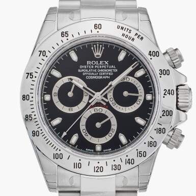 View full screen - View of Reference 116520 Daytona ‘APH Dial’ | A stainless steel automatic chronograph wristwatch with bracelet and APH dial, Circa 2012.