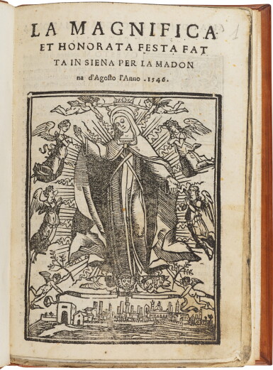 View full screen - View 1 of Lot 217. Siena, Three rare popular works with woodcuts, 1539-1546, modern calf.