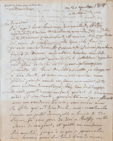 View full screen - View 1 of Lot 87. Lettre autographe signée à Diane de Polignac. Mittau, 27 novembre 1807..
