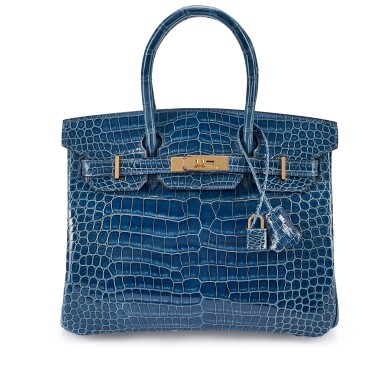 View full screen - View 1 of Lot 117. Bleu Roi Shiny Porosus Crocodile Birkin 30 Gold Hardware, 2003.