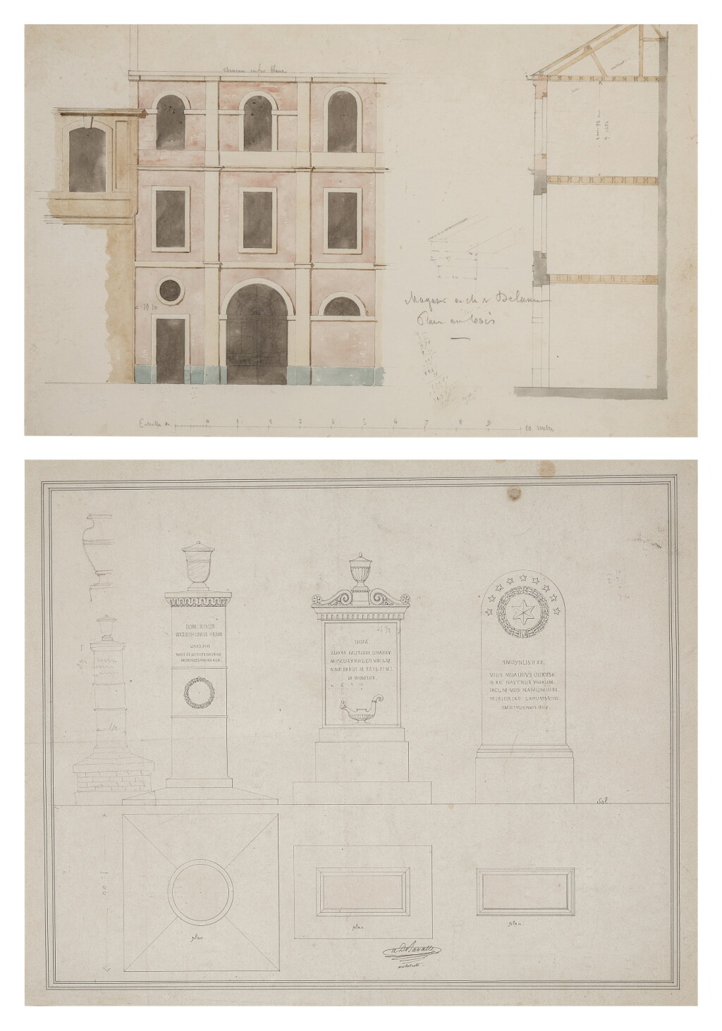 View full screen - View 1 of Lot 391. Design for a warehouse and a study for urns.