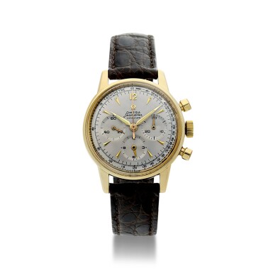 View full screen - View 1 of Lot 41. REFERENCE 2884 SEAMASTER RETAILED BY TIFFANY & CO.: A YELLOW GOLD CHRONOGRAPH WRISTWATCH, CIRCA 1960.