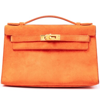 View full screen - View 1 of Lot 670. Orange Chamois Doblis Kelly Pochette Gold Hardware, 2005 .