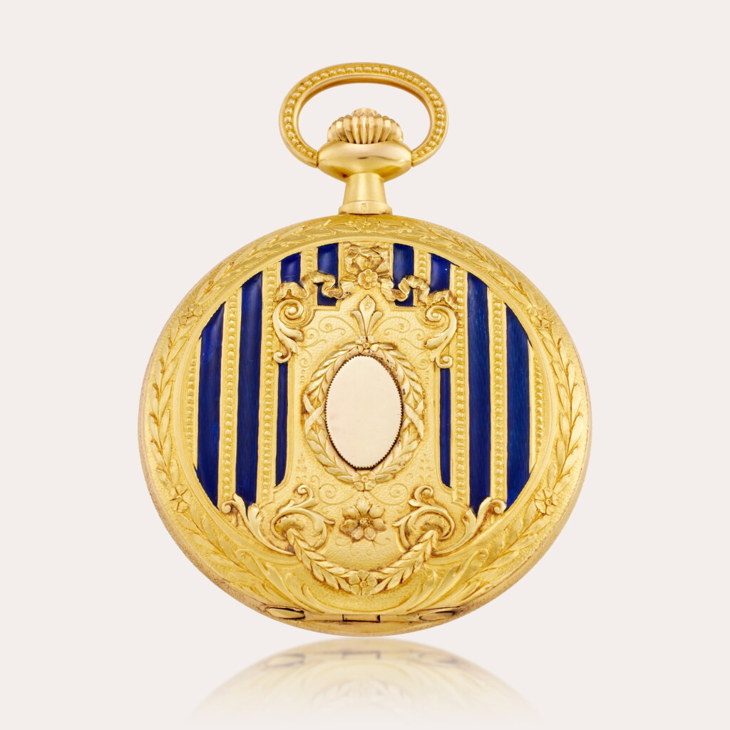 View full screen - View 1 of Lot 438. A heavy yellow gold and enamel hunting cased watch, Circa 1910.