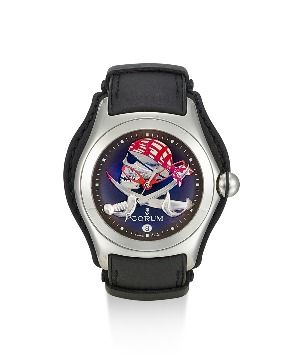 View full screen - View 1 of Lot 8029. CORUM | BUBBLE PRIVATEER PIRATE, REFERENCE 082.150.20, A LIMITED EDITION STAINLESS STEEL WRISTWATCH WITH DATE, CIRCA 2005.