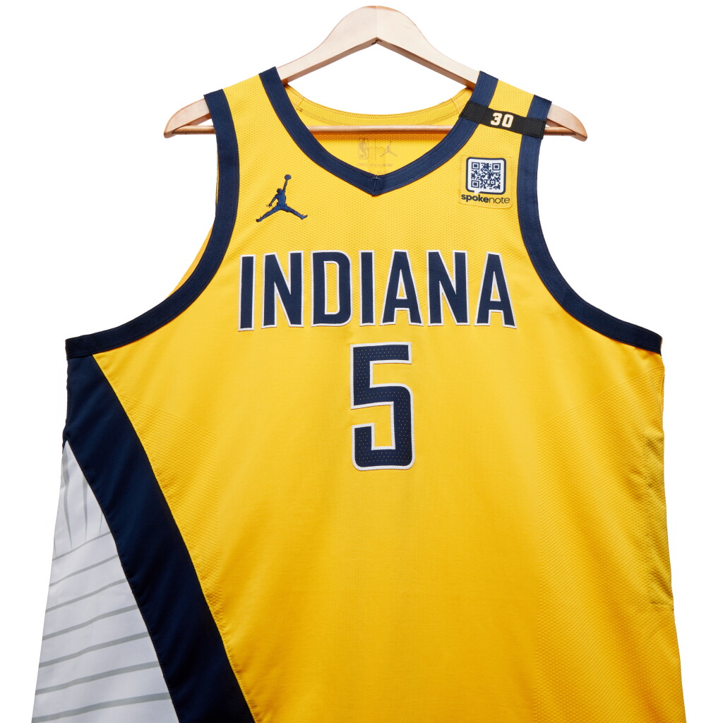 View full screen - View 1 of Lot 53. Jarace Walker Indiana Pacers 2024 NBA Playoffs Eastern Conference Semifinals Game Worn Statement Edition Jersey | Game 4.
