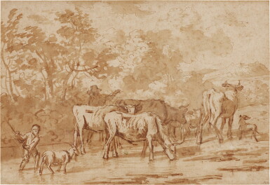 View full screen - View 1 of Lot 256. Herders and Cattle in a River Landscape.