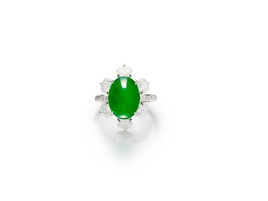 View full screen - View 1 of Lot 1736. Jadeite and Diamond Ring | 天然翡翠 配 鑽石 戒指.