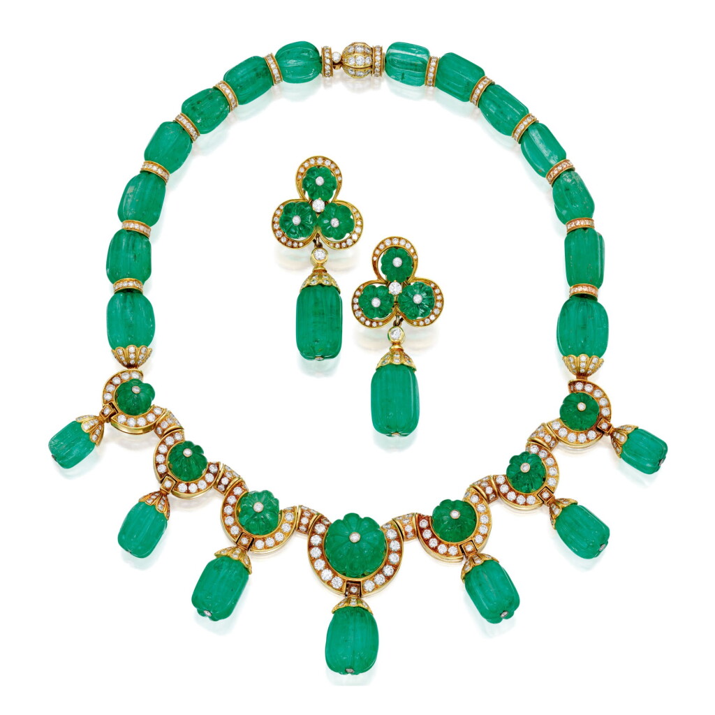 View full screen - View 1 of Lot 149. Emerald and Diamond Necklace and Pair of Earclips.