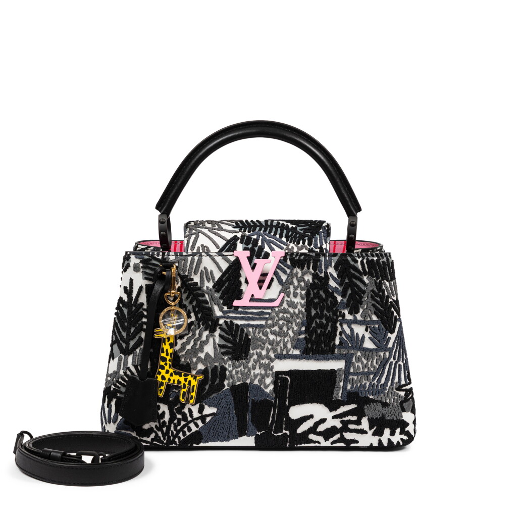 View full screen - View 1 of Lot 731. Jonas Wood Artycapucines Printed Stitched Leather Bag PM in Calfskin Leather and Pink, Black and White Hardware, 2019.