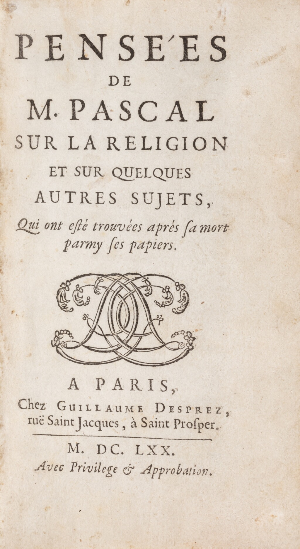 View full screen - View 1 of Lot 24. Pensées. Paris, 1670. In-12. Reliure de l'époque. Édition originale..