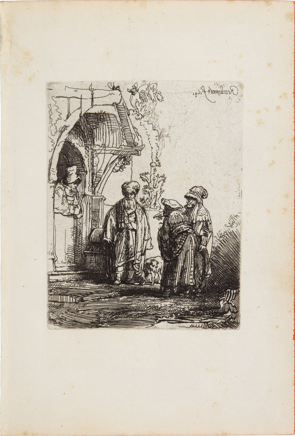 View full screen - View 1 of Lot 51. Three Oriental Figures (Jacob and Laban?) (B., Holl. 118; New Holl. 190; H. 183).
