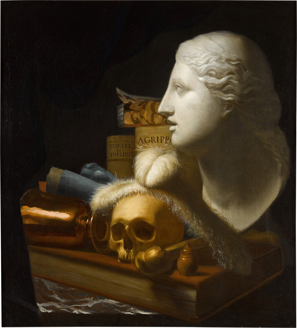 View full screen - View 1 of Lot 2. Vanitas still life with a Head of Niobe and a skull.