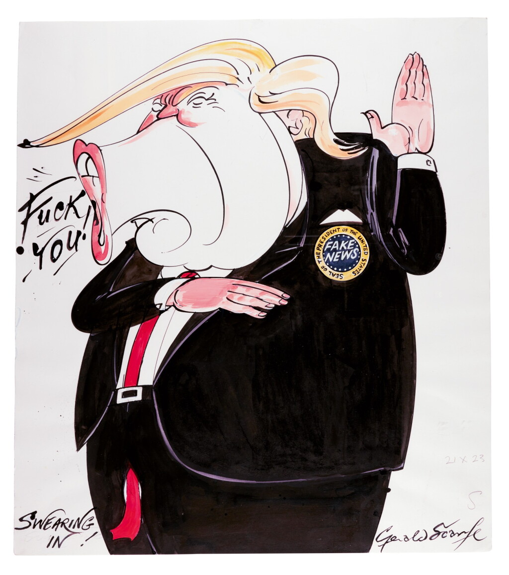View full screen - View 1 of Lot 154. SCARFE | Donald Trump ("Swearing in!"), original drawing.