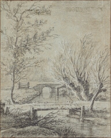 View full screen - View 1 of Lot 40. Landscape with willow trees by a river.