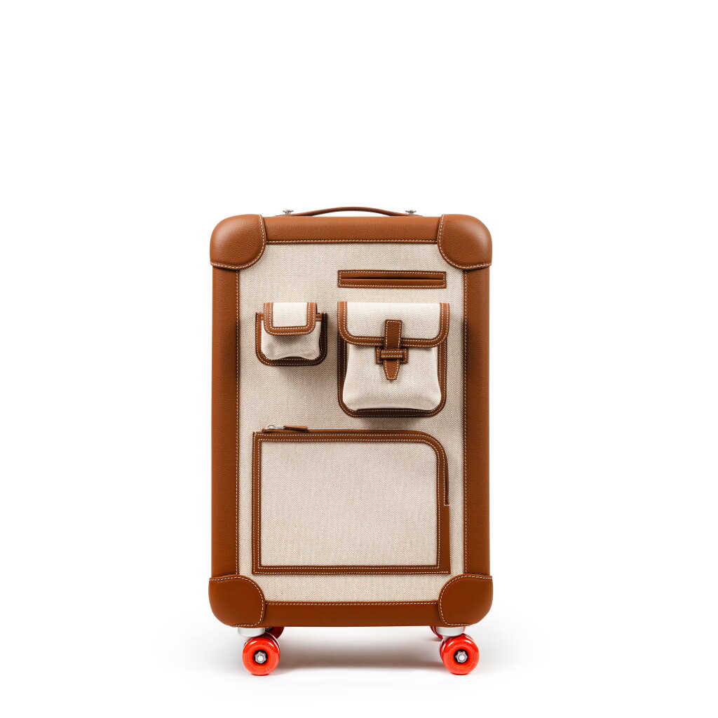 View full screen - View 1 of Lot 734. Fauve and Beige Cargo Canvas R.M.S. Carry-on Suitcase Aluminum and Steel Hardware.