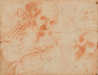 View full screen - View 1 of Lot 187. Recto: Two head studies of bearded men Verso: A head study of a bearded man.