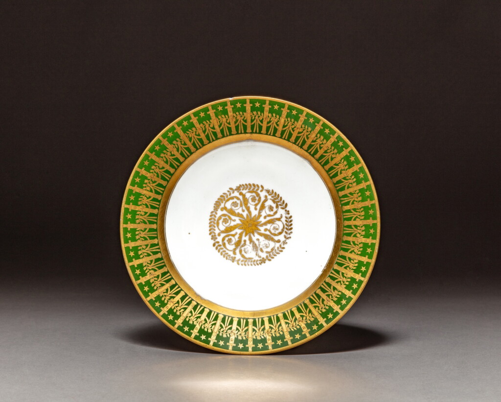 View full screen - View 1 of Lot 43. A Sèvres (hard paste) porcelain green-ground dessert plate from the Service Particulier de l'Empereur, circa 1807-10.