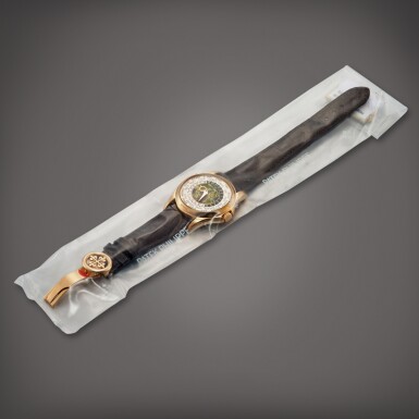 View full screen - View 1 of Lot 2303. Reference 5131 | A pink gold world time wristwatch with cloisonné enamel dial in single factory seal, Circa 2017 | 百達翡麗 | 型號5131 | 粉紅金世界時間腕錶,備掐絲琺瑯錶盤,原廠未開封,約2017年製.