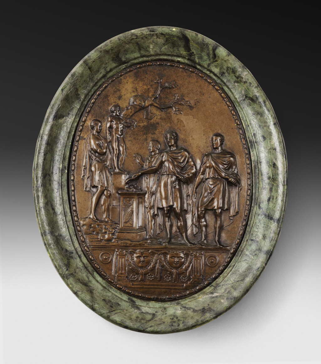 View full screen - View 1 of Lot 170. Pair of medallions representing a Sacrifice and Trajan arriving in Rome.