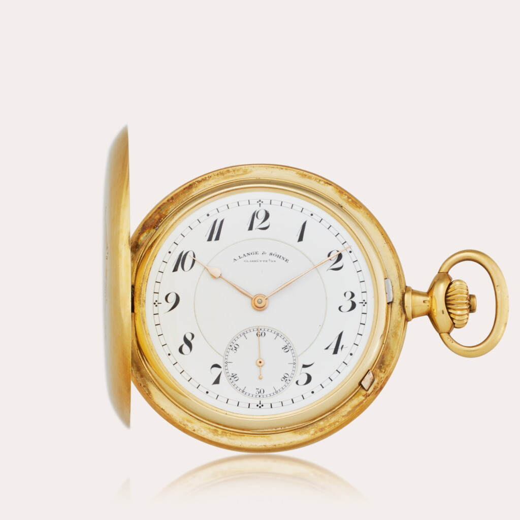 View full screen - View 1 of Lot 421. A yellow gold hunting-cased two-train keyless watch, No. 81689, Circa 1900.