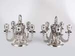 A Pair of Danish Silver Five-Light Candelabra, No. 383A, Designed by Georg Jensen, Georg Jensen Silversmithy, Copenhagen, 1925–1932