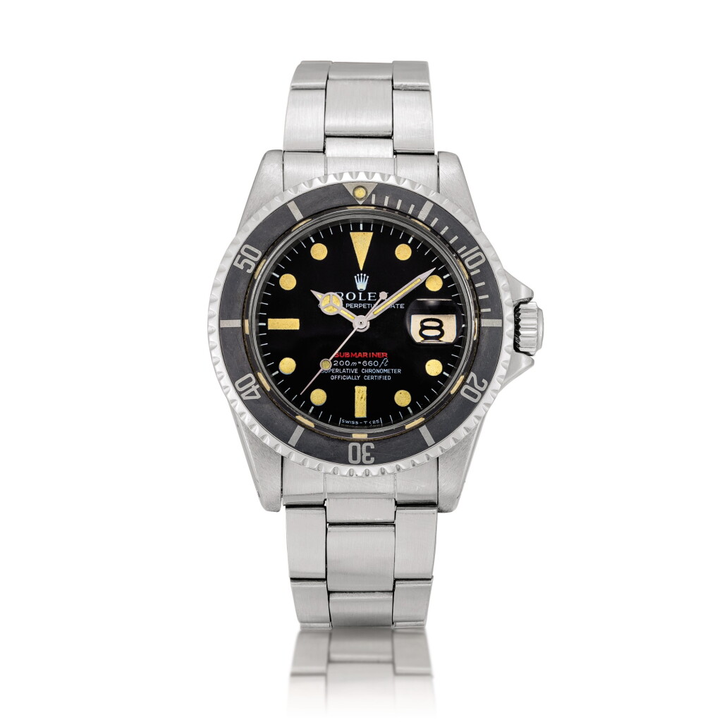 View full screen - View 1 of Lot 2128. Rolex | Submariner 'Single Red', Reference 1680, A stainless steel wristwatch with date and bracelet, Circa 1970 | 勞力士 | Submariner 'Single Red' 型號1680 精鋼鏈帶腕錶,備日期顯示,約1970年製.