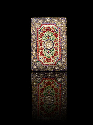 View full screen - View 1 of Lot 171. A diamond-set and enamelled gold card case, India, Rajasthan, Jaipur, 19th century.