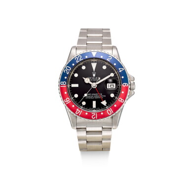 View full screen - View 1 of Lot 366. ROLEX | GMT-MASTER, REFERENCE 1675 A STAINLESS STEEL DUAL TIME ZONE WRISTWATCH WITH DATE, CIRCA 1972.