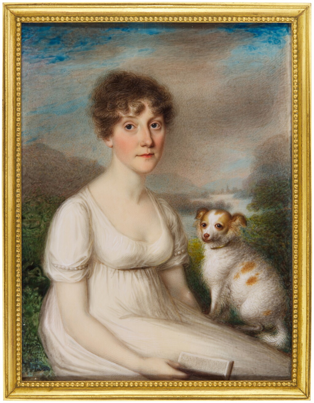 View full screen - View 1 of Lot 361. Portrait of a lady and her dog.