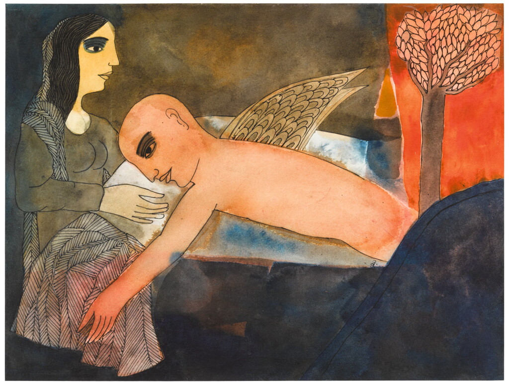 View full screen - View 1 of Lot 73. BADRI NARAYAN | WINGED FIGURE RECLINING.