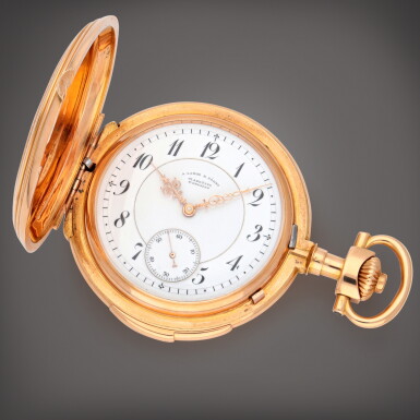 View full screen - View 1 of Lot 341. A yellow gold quarter repeating hunting cased watch with lever escapement | Circa 1898.