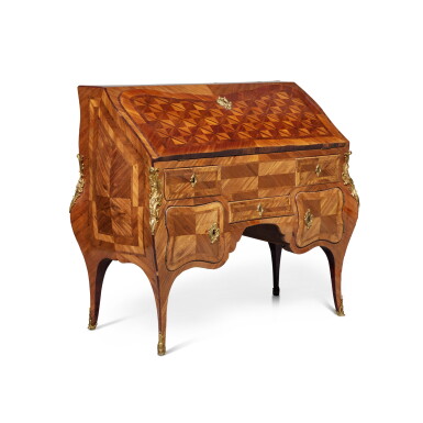 View full screen - View 1 of Lot 333. A Louis XV Gilt-Bronze Mounted Kingwood Parquetry Bureau de Pente, Attributed to Pierre Migeon, Mid-18th Century.