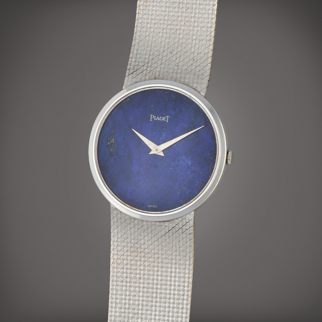 全螢幕檢視 - 查看398Reference 9643 B 18 | A white gold bracelet watch with lapis lazuli dial | Circa 1970的1