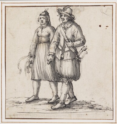 View full screen - View 1 of Lot 574. ATTRIBUTED TO DAVID VINCKBOONS | A lady and a gentleman walking side by side.