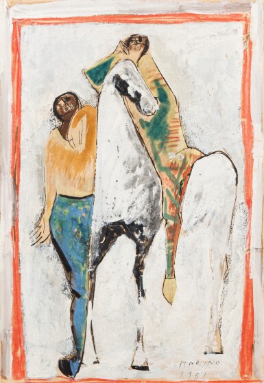 View full screen - View 1 of Lot 9. Giocolieri e Cavallo (Jugglers and horse).
