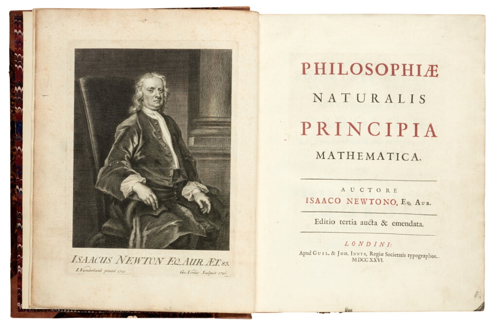 View full screen - View 1 of Lot 197. Newton | Philosophiae naturalis principia mathematica, London, 1726, later half calf.