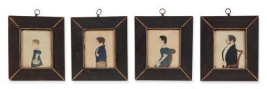 View full screen - View 1 of Lot 4. Set of Four Miniature Watercolor Portraits of a Family.