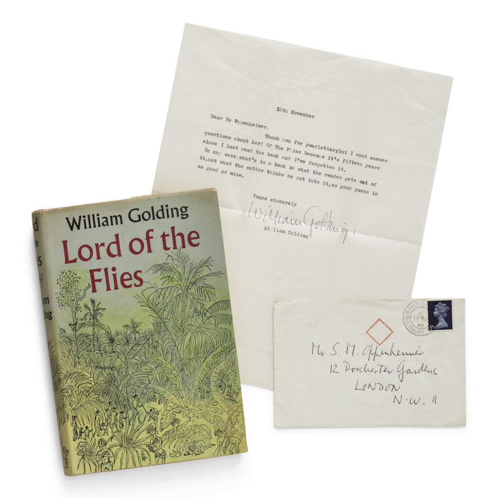 View full screen - View 1 of Lot 203. Golding, William | Golding, William | First edition, accompanied by a humorous typed letter.