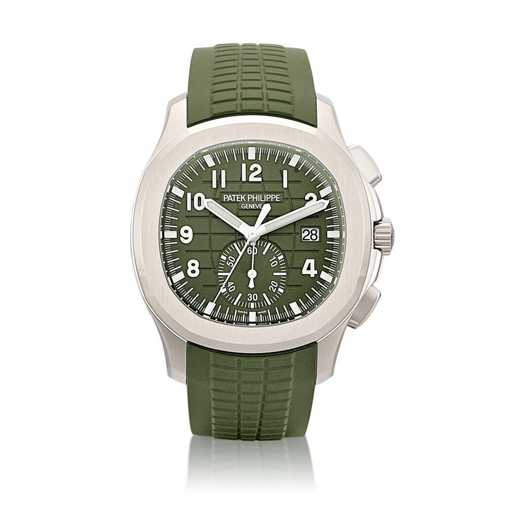 Voir en plein écran - Voir 1 du lot 2342. Aquanaut Chronograph, Reference 5968 | A brand new white gold flyback chronograph wristwatch with date, Circa 2022 | 百達翡麗 | Aquanaut Chronograph 型號5968 | 全新白金飛返計時腕錶,備日期顯示,約2022年製.