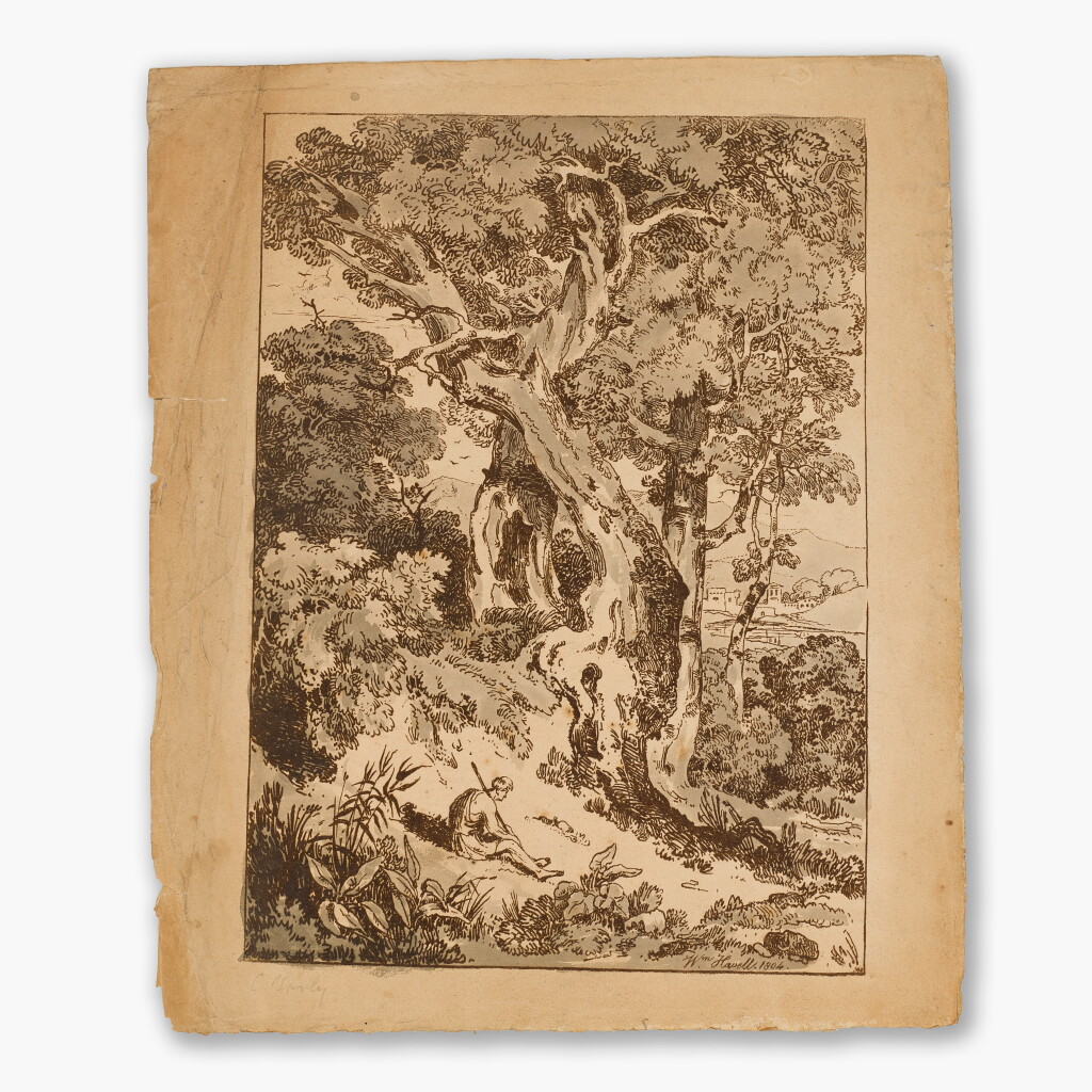 View full screen - View 1 of Lot 30. Study of Trees and Shrubs with Seated Figure; with Derelict Cottage in Landscape with Figures and A Forest with Two Figures.