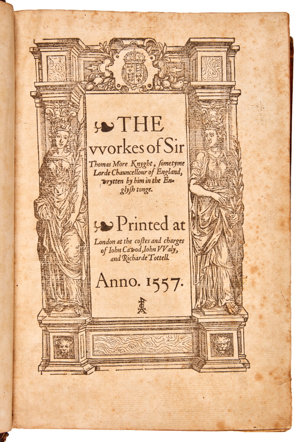 View full screen - View 1 of Lot 35. Thomas More | Workes, 1557, eighteenth-century sprinkled calf gilt, the Chatsworth copy.