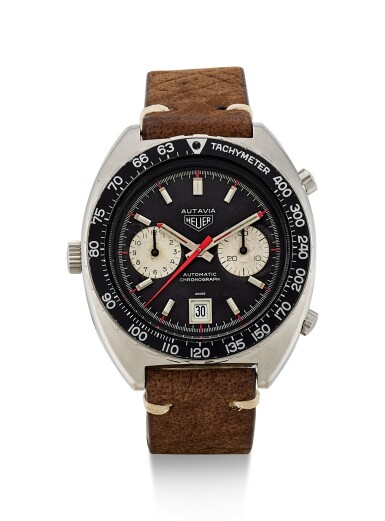 View full screen - View 1 of Lot 8044. HEUER | AUTAVIA, REFERENCE 1163V, A STAINLESS STEEL CHRONOGRAPH WRISTWATCH WITH DATE, CIRCA 1960.