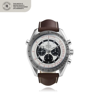 View full screen - View 1 of Lot 66. Speedmaster Broad Arrow Rattrapante, Ref. 3882.31.37 Stainless steel split-seconds chronograph wristwatch with date Circa 2017.