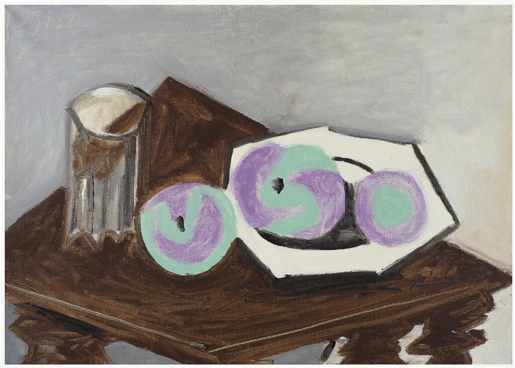 View full screen - View 1 of Lot 125. Nature morte, verre et compotier aux fruits.